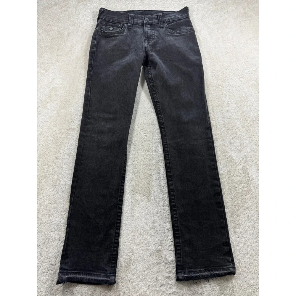 True Religion Mens Ricky Relaxed Straight Flap Pocket Black Jeans 28 Meas: 29x32